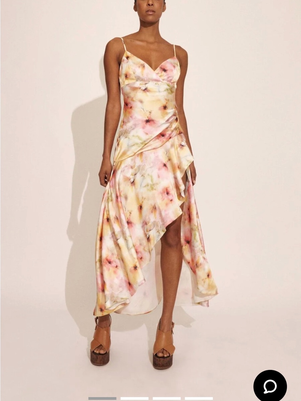 Bardot Pastel Watercolor High-Low Slip Dress in Pink and Yellow